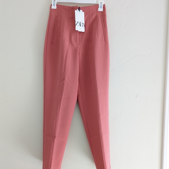 ZARA Women HIGH WAIST PANTS CORAL PINK MARSALA S - Picture 12 of 12